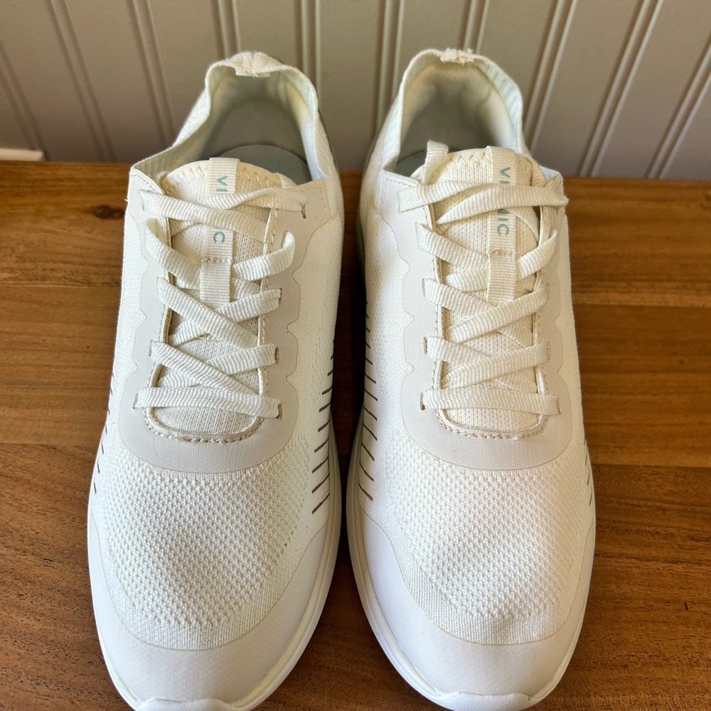 Vionic Women's White Sneakers with Light Blue and Tan Accents - Picture 2 of 4